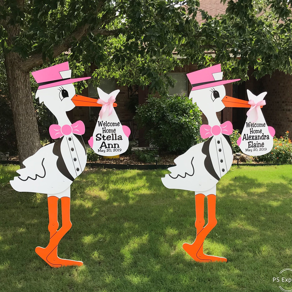 Pink Twin Stork Signs - Stork Yard Sign Rentals - Louisville metro, Kansas